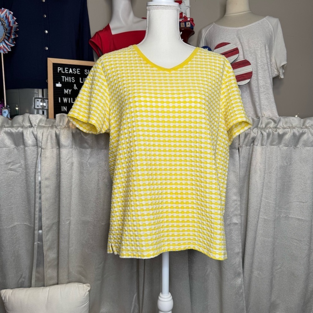 Kim Rogers Yellow & White Geometric Print Top – Size Large - Picture 2 of 9